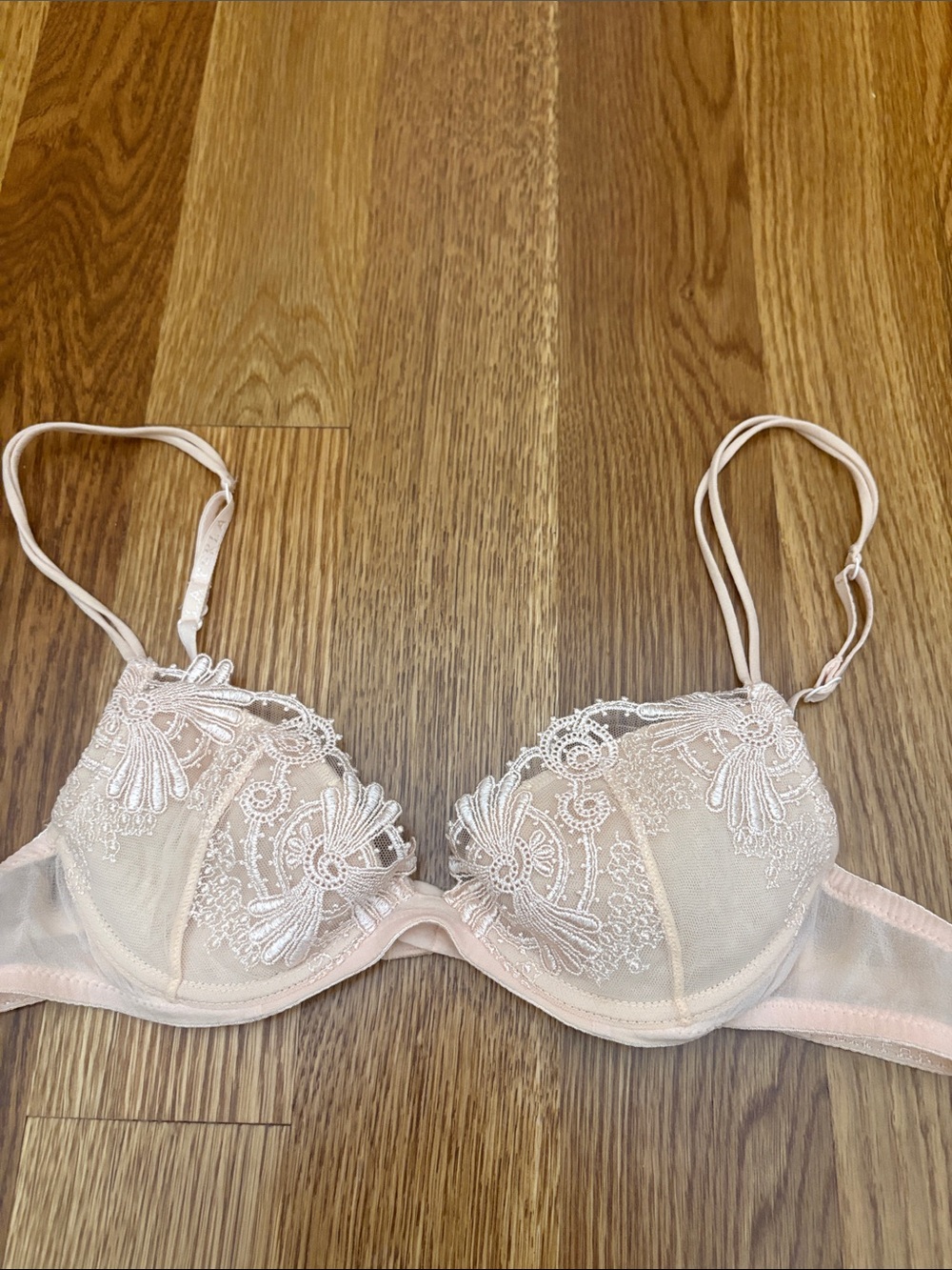 La Perla mesh Embroidered blush Underwire SILK LUXURY Bra LIGHT PAD 32A / 1